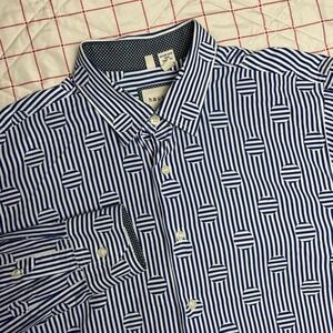 Haupt Mens Blue White Striped‎ Circle Print Button Up Shirt Size M